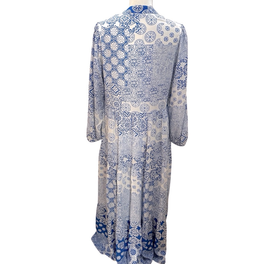 Zara Blue & White Patchwork Print Tiered Maxi Dress, size M - Picture 6 of 9